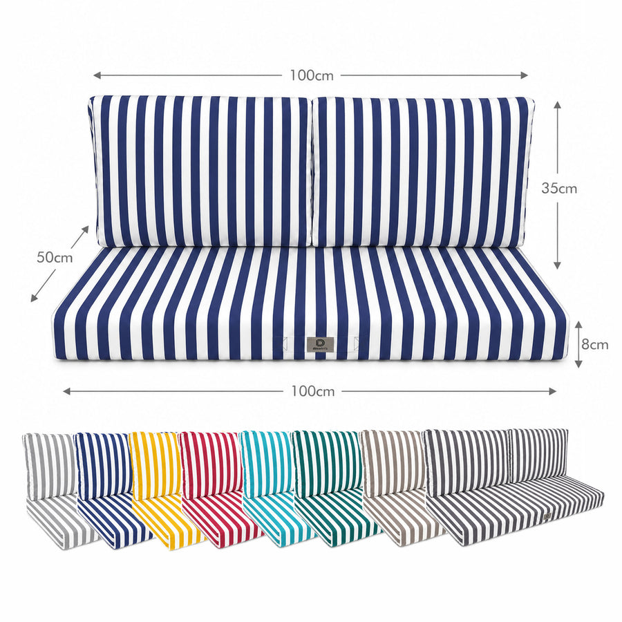 Conjunto de Almofadas para Sala de Jardim 100x50 Risca Azul Marinho - Premium 270g (1 Assento + 2 Encostos)