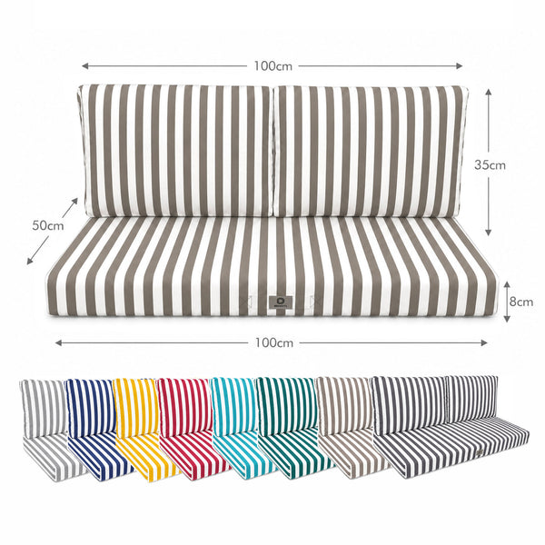 Ensemble Coussins Salon Jardin 100x50 Rayure Beige - Premium 270g (1 Assise + 2 Dossiers)