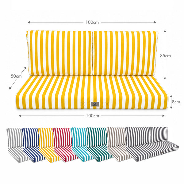 Ensemble Coussins Salon Jardin 100x50 Rayure Jaune - Premium 270g (1 Assise + 2 Dossiers)