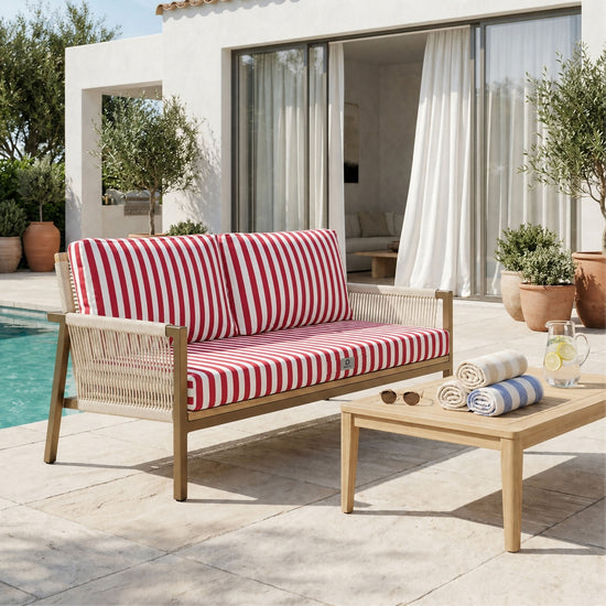 Conjunto de Almofadas para Sala de Jardim 120x60 Risca Vermelha - Premium 270g (1 Assento + 2 Encostos)