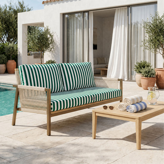 Conjunto de Almofadas para Sala de Jardim 120x60 Risca Verde - Premium 270g (1 Assento + 2 Encostos)