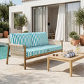 Ensemble Coussins Salon Jardin 120x60 Rayure Turquoise - Premium 270g (1 Assise + 2 Dossiers)