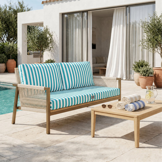 Conjunto de Almofadas para Sala de Jardim 120x60 Risca Turquesa - Premium 270g (1 Assento + 2 Encostos)