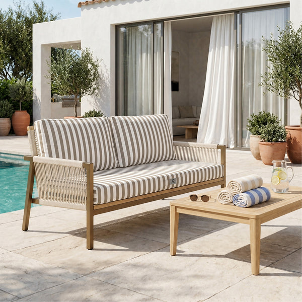 Garden Lounge Cushion Set 120x60 Beige Stripe - Premium 270g (1 Seat + 2 Backrests)
