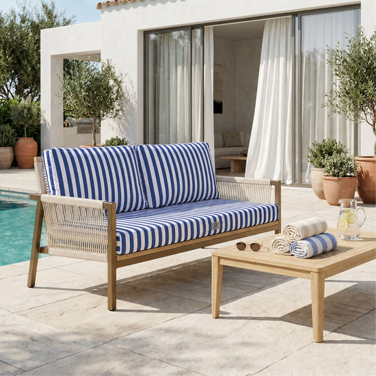 Conjunto de Almofadas para Sala de Jardim 120x60 Risca Azul Marinho - Premium 270g (1 Assento + 2 Encostos)