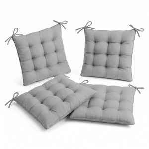 Lot de 4 Galettes de Chaise 40x40 Gris Clair - Intérieur & Extérieur (Déperlant avec Attaches)