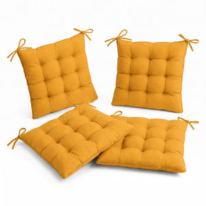 Lot de 4 Galettes de Chaise 40x40 Jaune Miel - Intérieur & Extérieur (Déperlant avec Attaches)