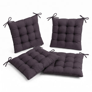 Lot de 4 Galettes de Chaise 40x40 Gris Carbone - Intérieur & Extérieur (Déperlant avec Attaches)