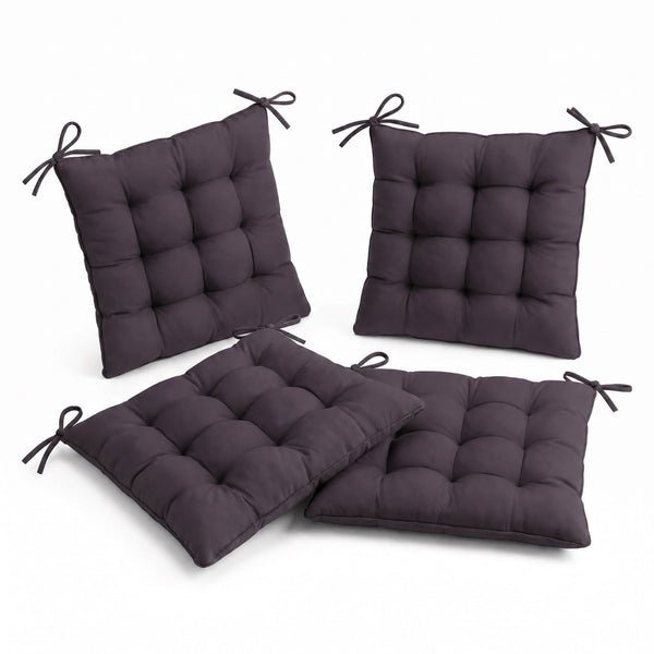 Conjunto de 4 Almofadas para Cadeira 40x40 Cinzento Carbono - Interior e Exterior (Hidrorrepelente com Atilhos)