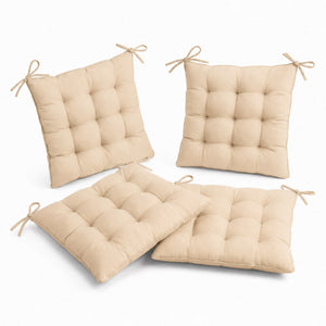 Lot de 4 Galettes de Chaise 40x40 Beige - Intérieur & Extérieur (Déperlant avec Attaches)