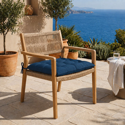 Set of 4 Chair Pads 40x40 Petrol Blue - Indoor & Outdoor (Water-Repellent with Ties)