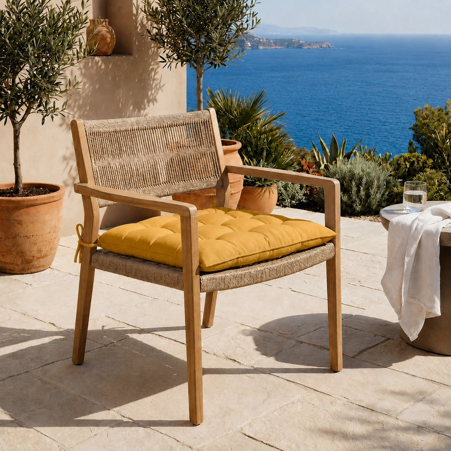 Set of 4 Chair Pads 40x40 Honey Yellow - Indoor & Outdoor (Water-Repellent with Ties)