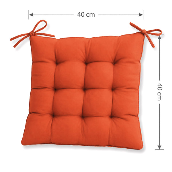Lot de 4 Galettes de Chaise 40x40 Orange - Intérieur & Extérieur (Déperlant avec Attaches)