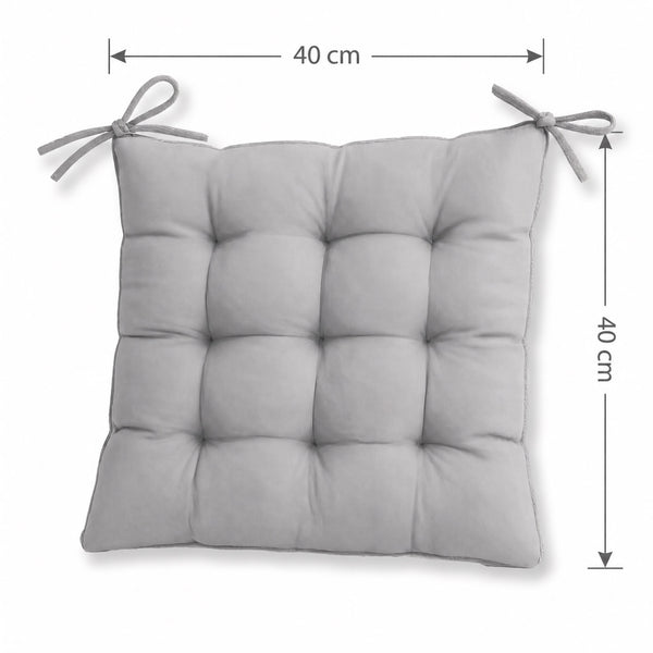 Lot de 4 Galettes de Chaise 40x40 Gris Clair - Intérieur & Extérieur (Déperlant avec Attaches)