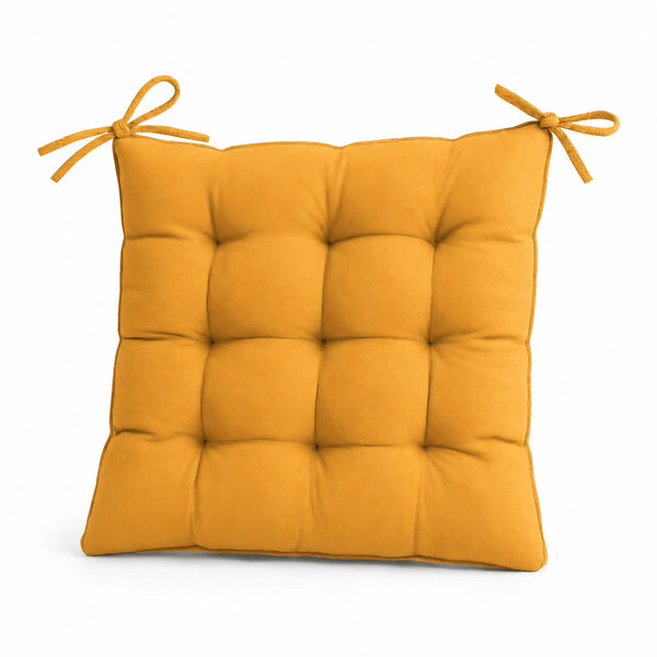 Conjunto de 4 Almofadas para Cadeira 40x40 Amarelo Mel - Interior e Exterior (Hidrorrepelente com Atilhos)