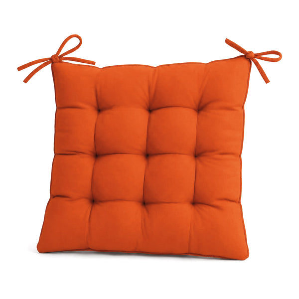 Lot de 4 Galettes de Chaise 40x40 Orange - Intérieur & Extérieur (Déperlant avec Attaches)