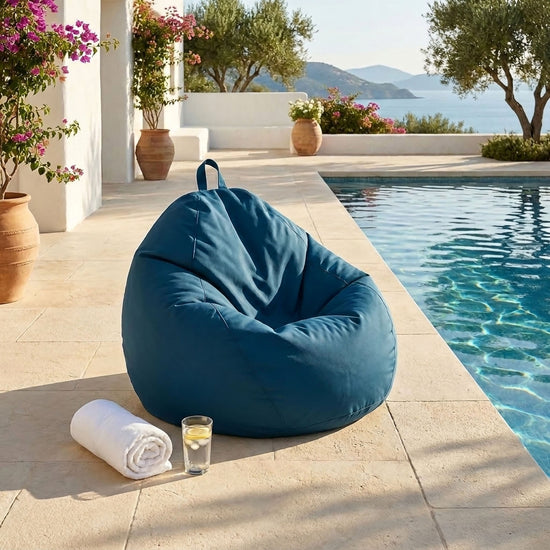 Pouf Poire XL 110x120 Bleu Pétrole - Déhoussable & Imperméable (Garni Billes)