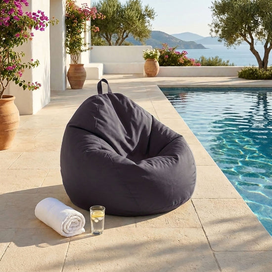 Pouf Poire XL 110x120 Gris Carbone - Déhoussable & Imperméable (Garni Billes)
