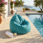 Pouf Poire XL 110x120 Bleu Caraïbes - Déhoussable & Imperméable (Garni Billes)