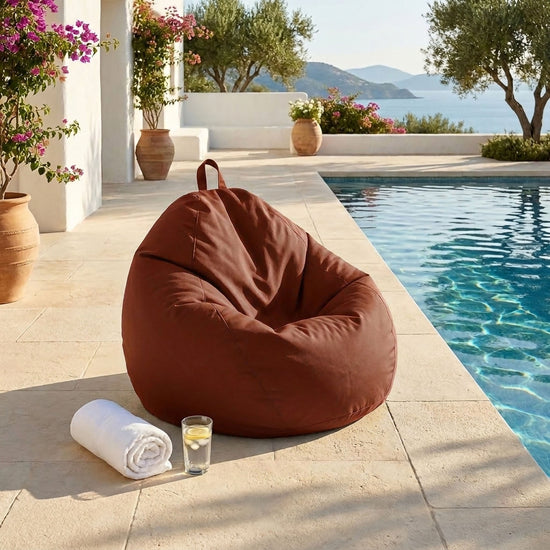 Pouf Poire XL 110x120 Terracotta - Déhoussable & Imperméable (Garni Billes)
