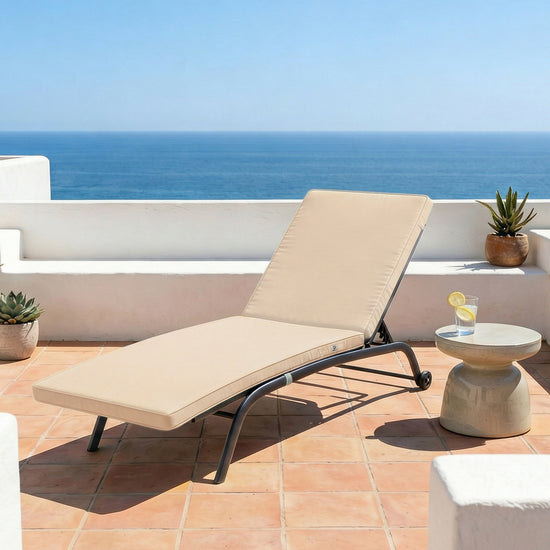 Sonnenliegenkissen – Liegestuhlmatratze mit abnehmbarem Bezug – 185 x 60 x 5 cm – Beige