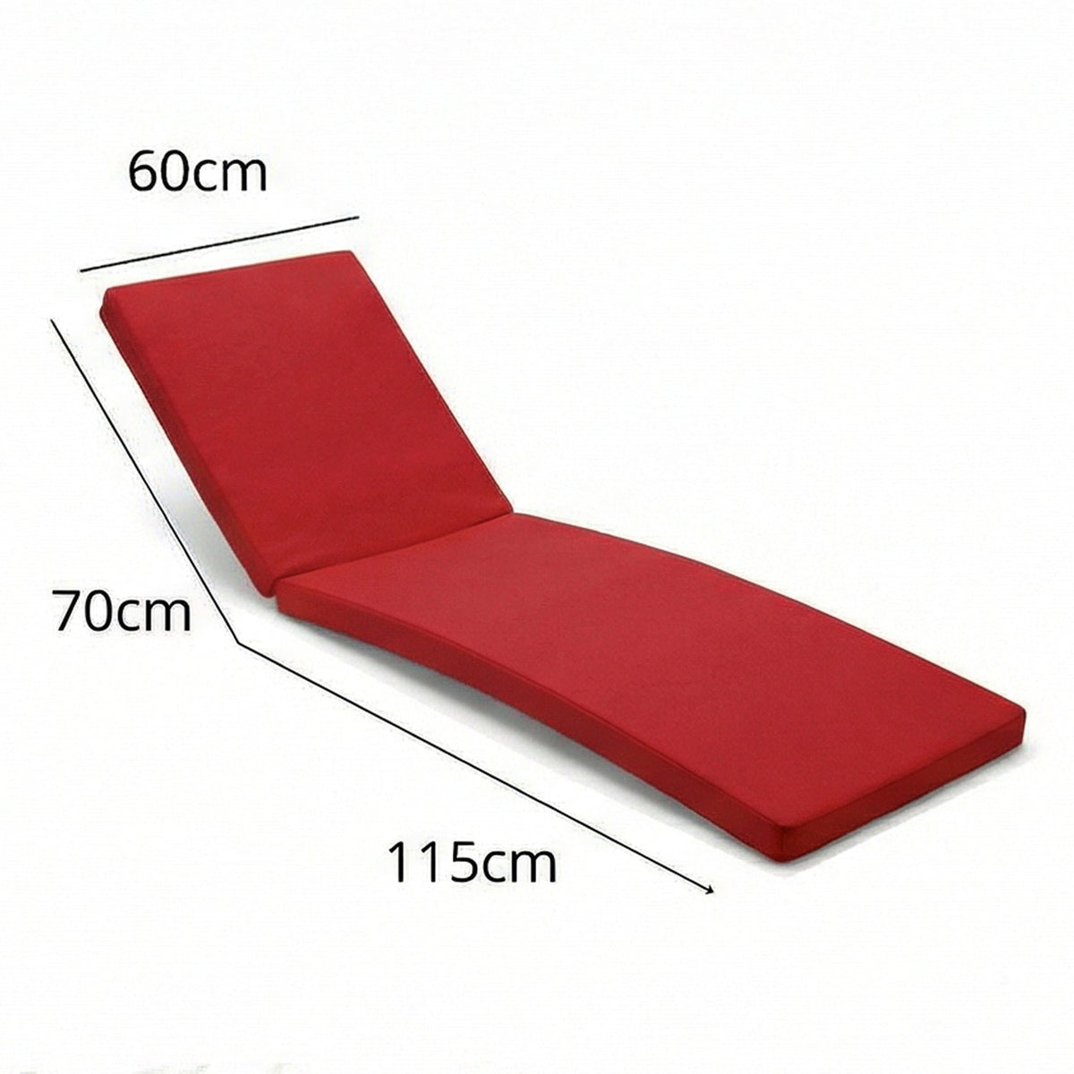 Matelas Bain de Soleil 185x60 Rouge Piment - Déhoussable & Imperméable (Transat) – schéma coté