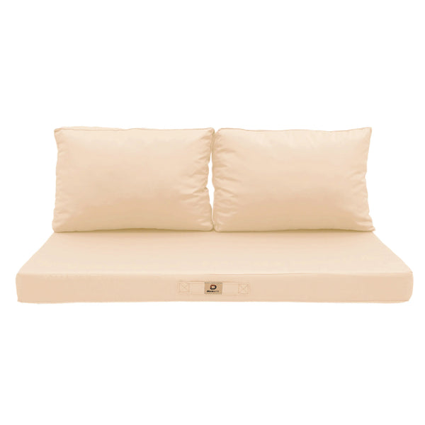 Ensemble de coussins de salon jardin beige 100x50 cm, déhoussables et anti-UV pour fauteuils et canapés.