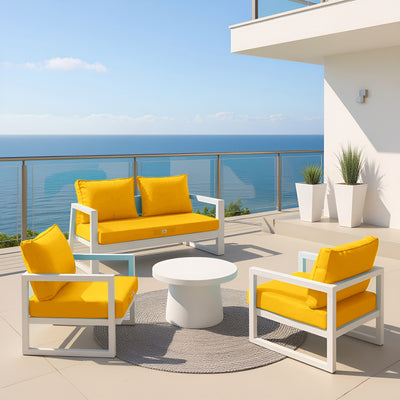 Ensemble de coussins jaune pour salon extérieur Déco Arts, déhoussables et anti-UV, pour fauteuils et canapés 60x70 cm