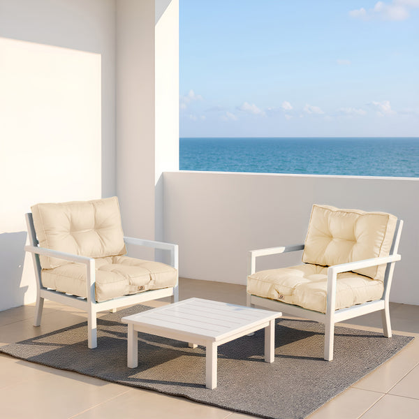 Coussins capitonnés beige 50x50 cm, épais 15 cm et moelleux pour fauteuils et canapés, décoration élégante.