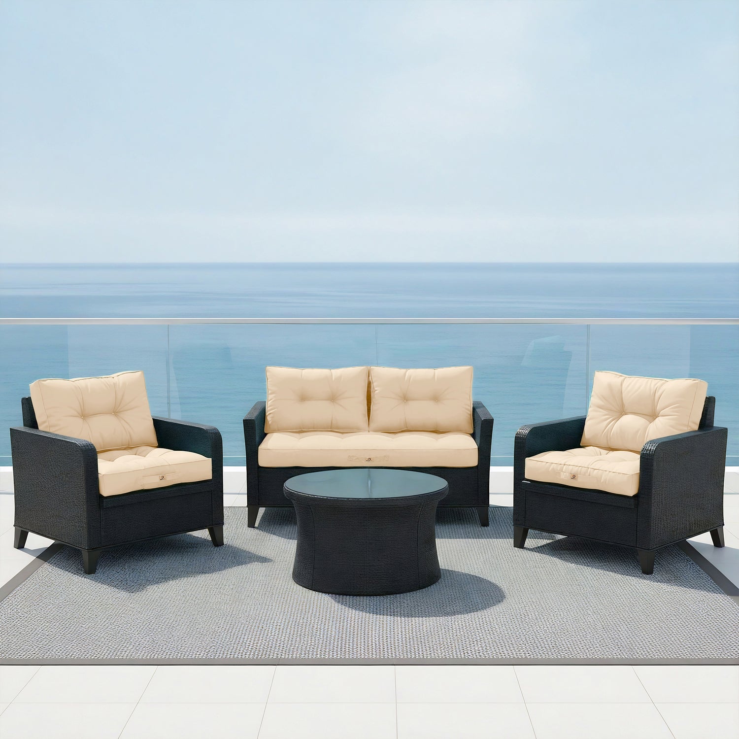 Coussins pour salon de jardin capitonné 60x60cm Beige - Deco-arts.fr