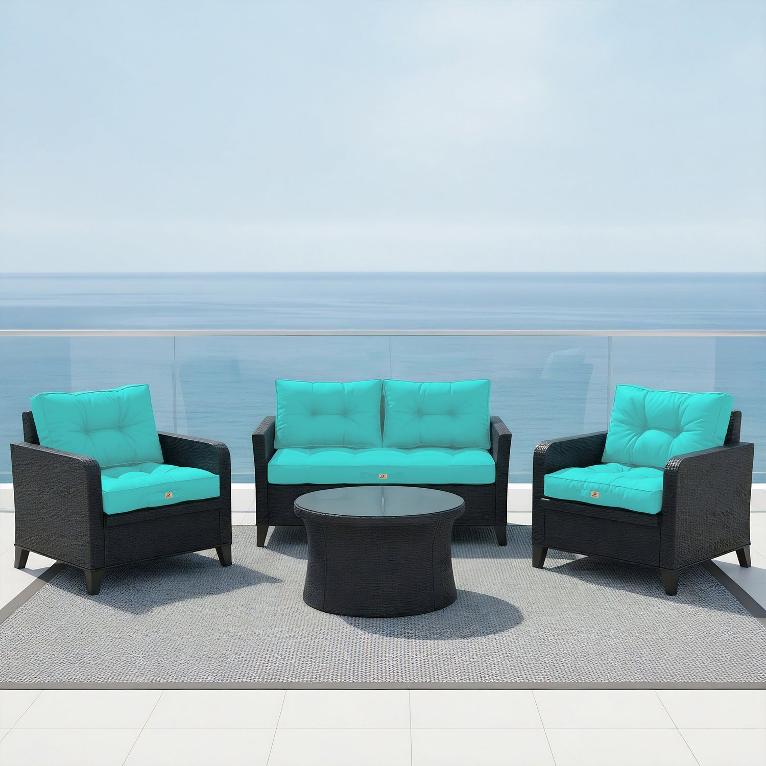 Coussins pour salon de jardin capitonné 50x50cm Bleu caraibes - Deco-arts.fr