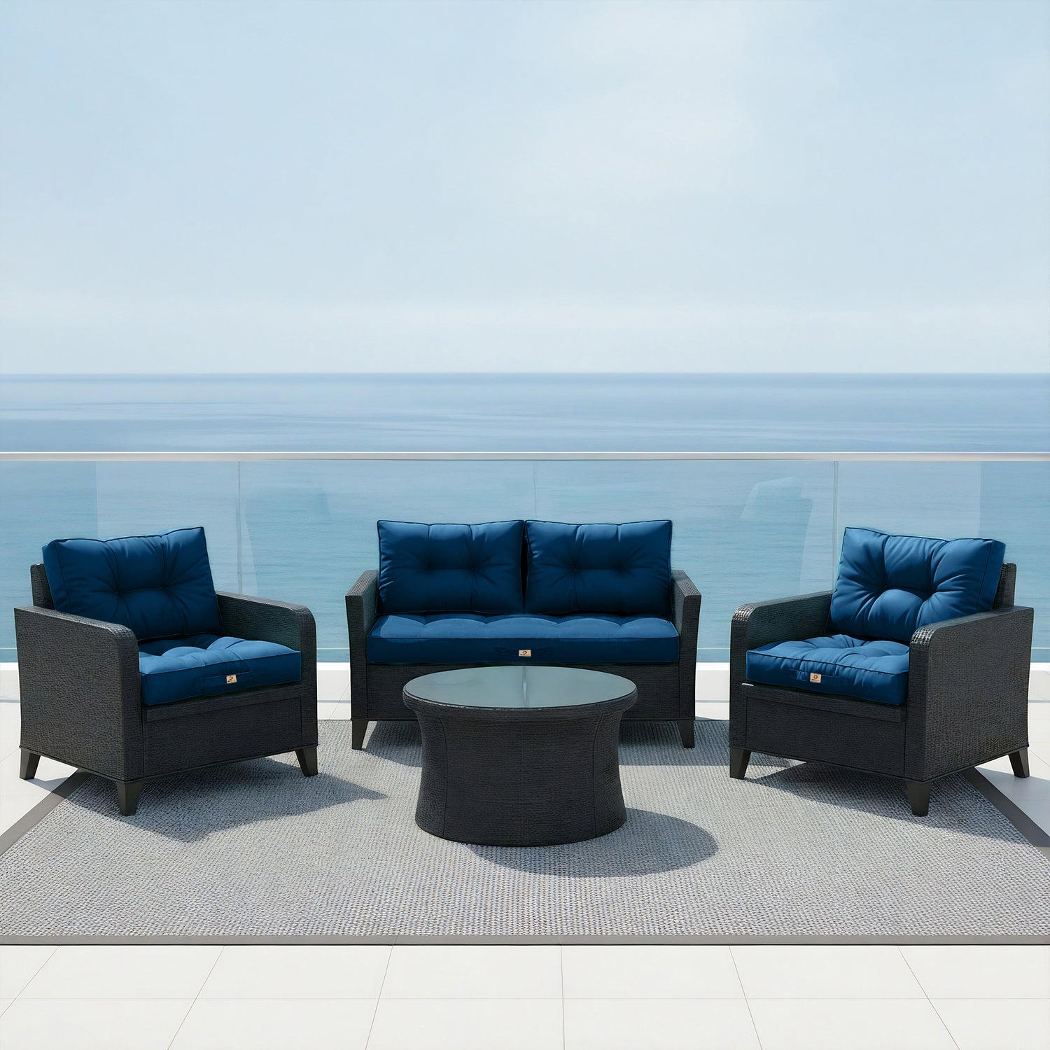 Coussins pour salon de jardin capitonné 60x60cm Bleu pétrole - Deco-arts.fr