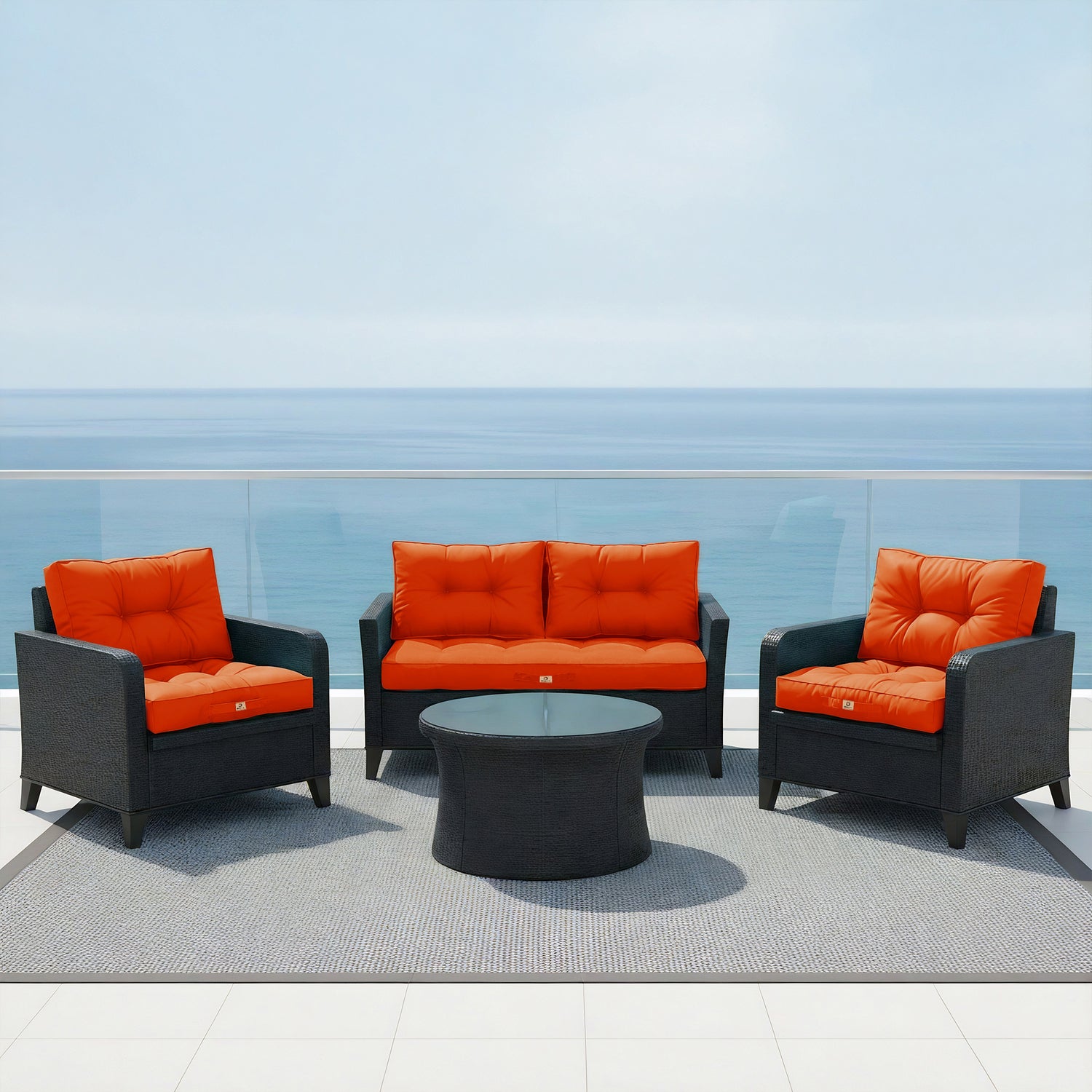 Coussins pour salon de jardin capitonné 60x60cm orange - Deco-arts.fr