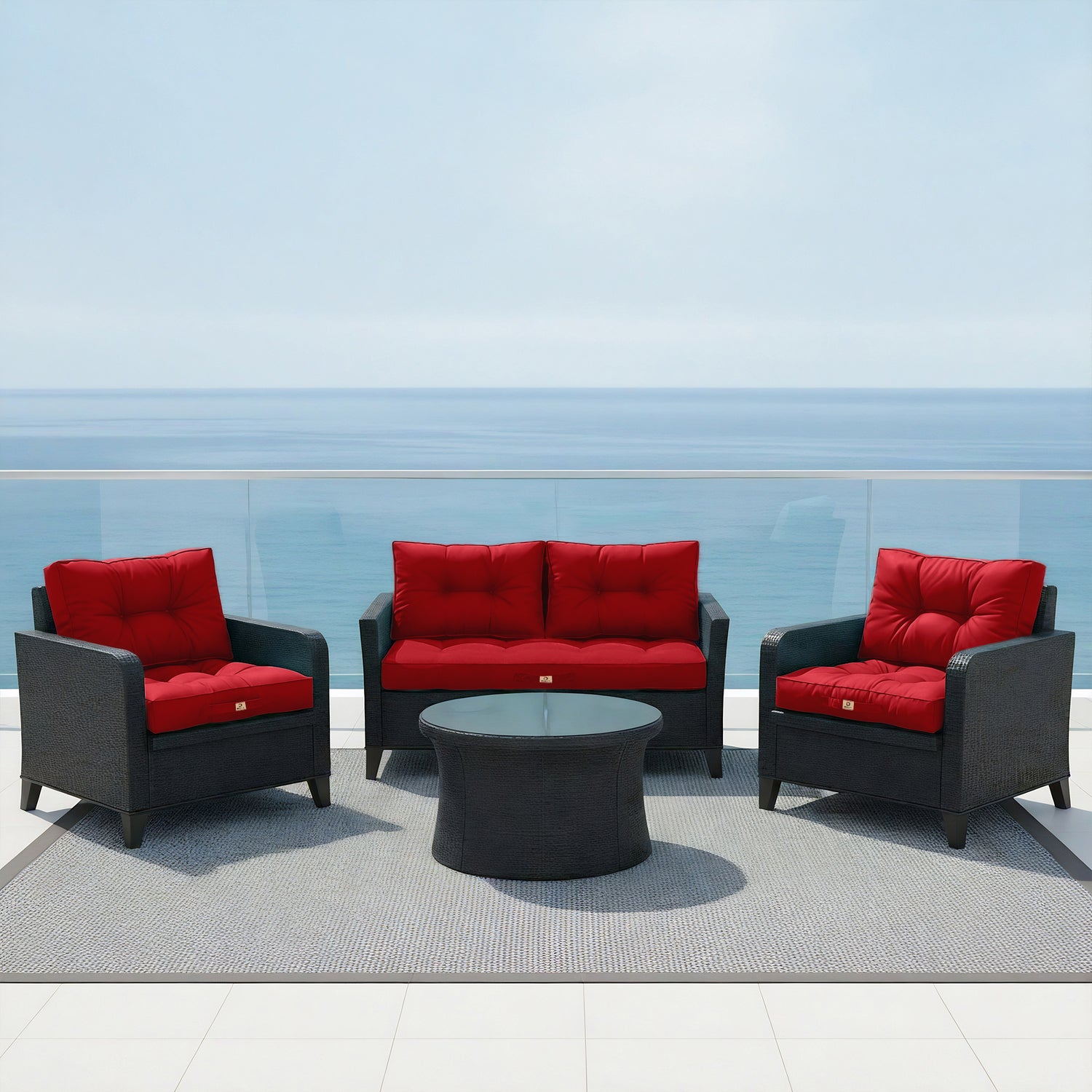 Coussins pour salon de jardin capitonné 50x50cm rouge - Deco-arts.fr