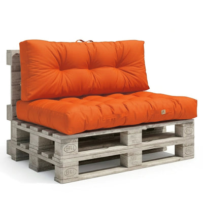 Ensemble de coussins palette orange pour fauteuils et canapés, imperméables et épais de 15 cm, décoratif et confortable.