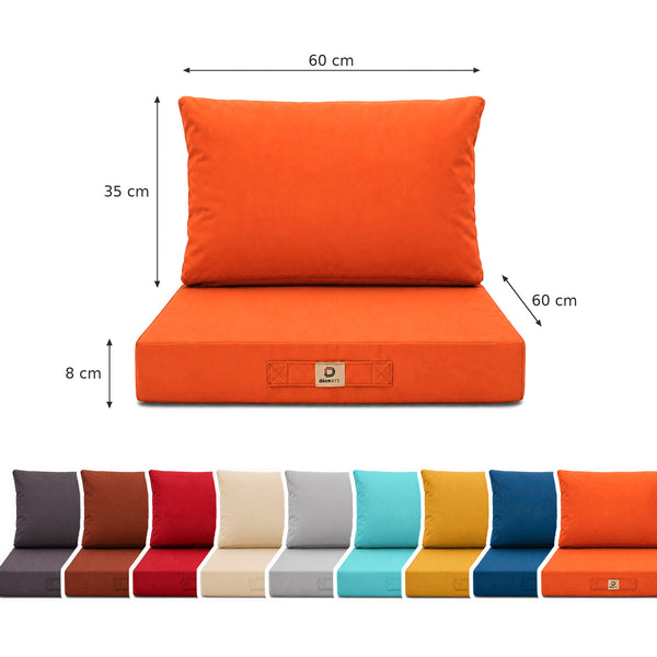 Garden Lounge Cushion Set 60x60 Orange - Removable Cover & UV-Resistant (Seat + Backrest)