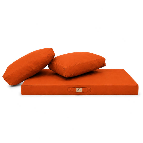 Ensemble Coussins Salon Jardin 100x50 Orange - Déhoussable & Anti-UV (1 Assise + 2 Dossiers)