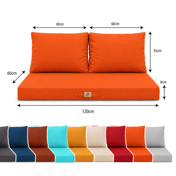 Ensemble Coussins Salon Jardin 120x60 Orange - Déhoussable & Anti-UV (1 Assise + 2 Dossiers)