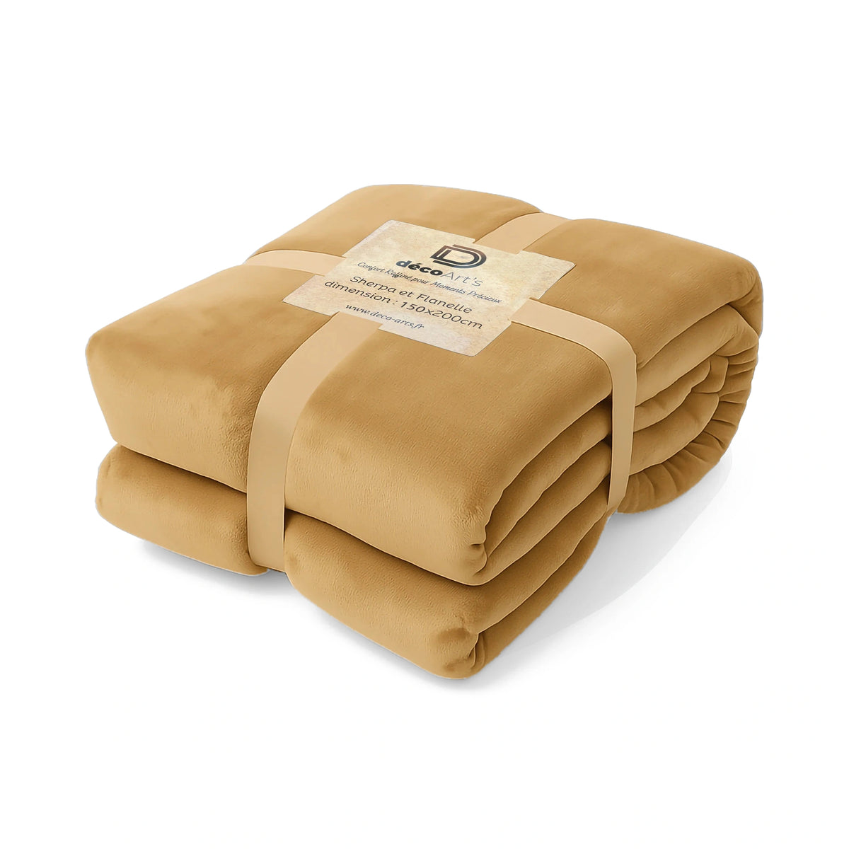 Sherpa Flannel Throw 150x200 Beige - Double-Sided Thick 480g/m² (Sofa Special) – photo on a white background
