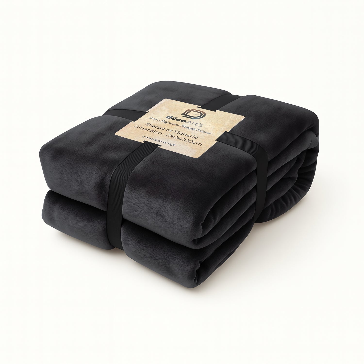 Plaid Sherpa Flanelle 480GSM 200x240 Gris Anthracite DECO ARTS - Deco-arts.fr