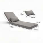 Premium Sonnenliegen-Auflage 190x60 Hellgrau - 10cm Dick & Kopfkissen (Abnehmbar)