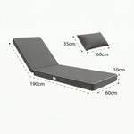 Premium Sonnenliegen-Auflage 190x60 Dunkelgrau - 10cm Dick & Kopfkissen (Abnehmbar)