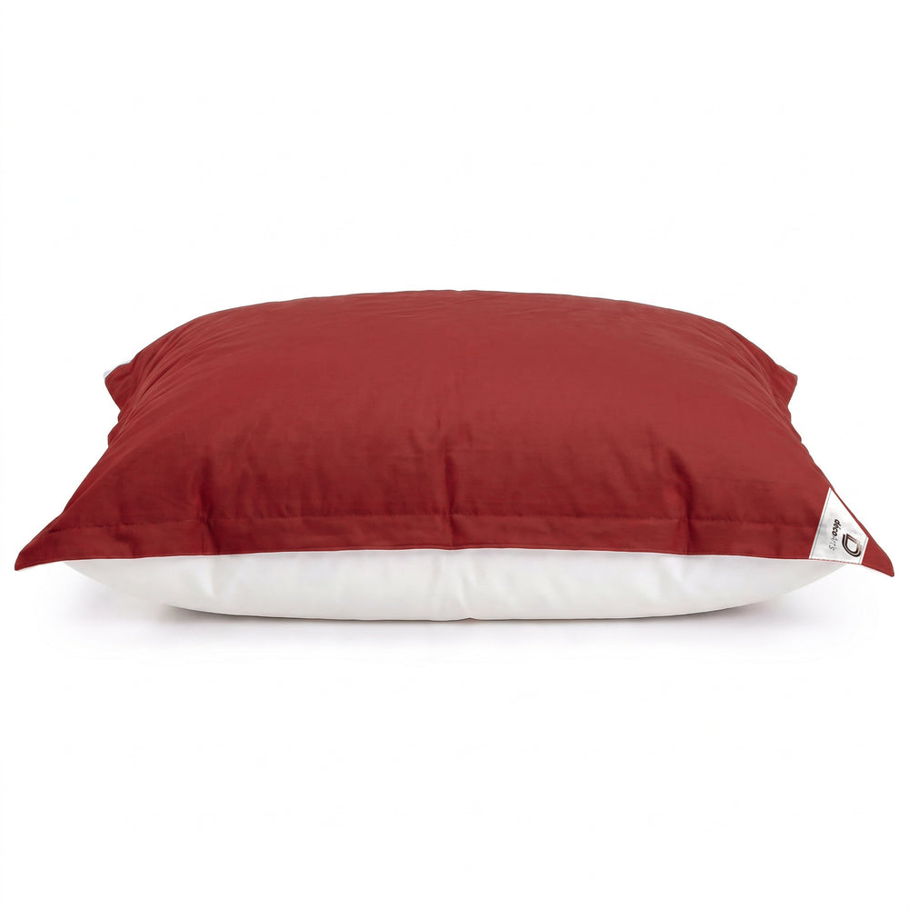 Pouf géant flottant Rouge Piment de profil : épaisseur et dessous en mesh blanc
