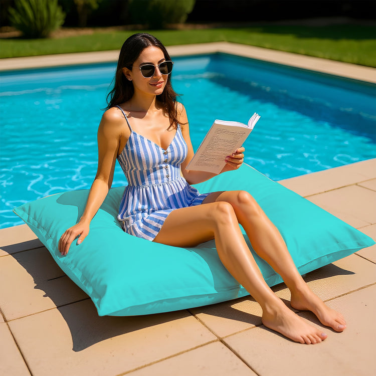 Housse pour Pouf Géant XL 120x80cm Intérieur et Extérieur - Bleu Caraïbes - Deco-arts.fr