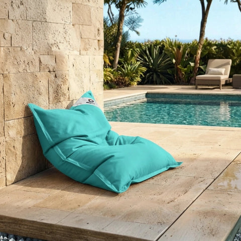 Giant XXL Pouf Indoor and Outdoor, Removable Cover, Living Room, Garden, Deco Arts Caribbean Blue