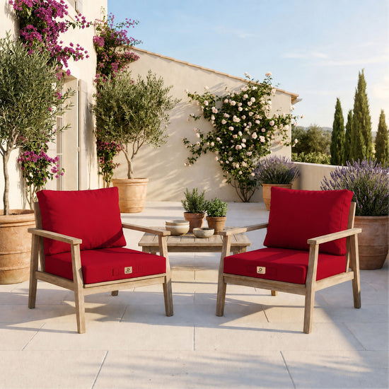 Ensemble Coussins Salon Jardin 60x60 Rouge - Déhoussable & Anti-UV (Assise + Dossier)