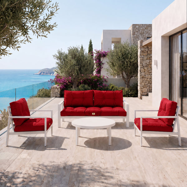 Tufted Cushion Set 50x50 Red - Thick 15cm & Plush (Seat + Backrest)