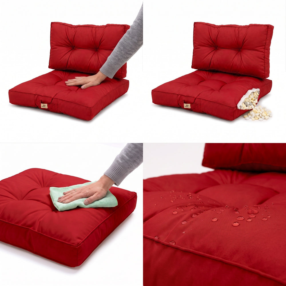 Gewatteerde kussenset 60x60 Rood, voor binnen en buiten