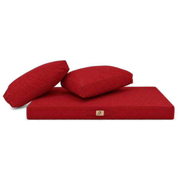 Ensemble Coussins Salon Jardin 100x50 Rouge - Déhoussable & Anti-UV (1 Assise + 2 Dossiers)