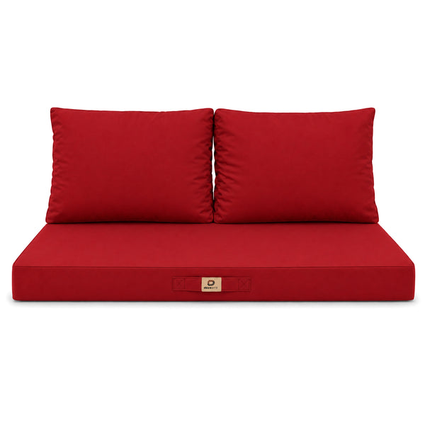 Ensemble Coussins Salon Jardin 100x50 Rouge - Déhoussable & Anti-UV (1 Assise + 2 Dossiers)